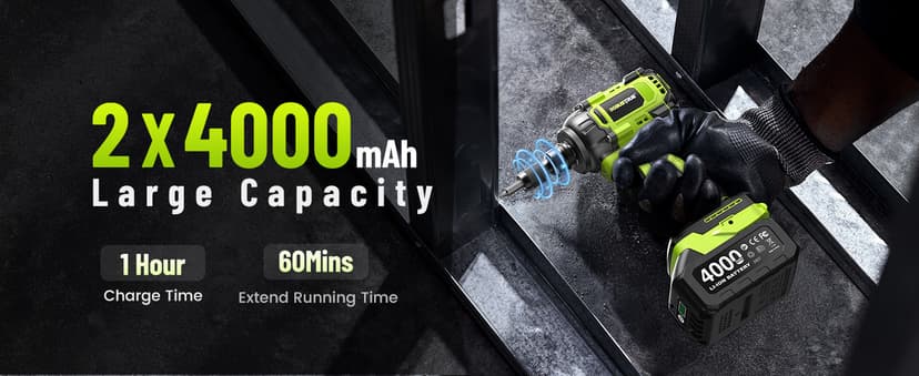 Cordless Impact Wrench, 406Ft-lbs (550N.m) Brushless 1/2 inch, 2800RPM High Torque Impact Gun, 2x 4.0Ah Battery, Charger, 4 Sockets, Electric Impact Wrench for Car Home