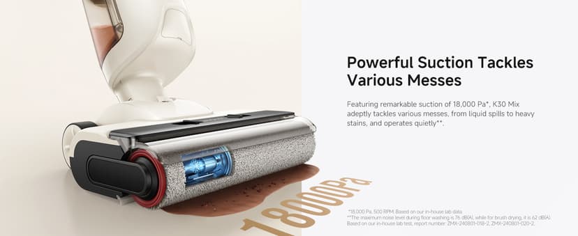 MOVA K30 Mix Wet Dry Vacuum Cleaner, 4-in-1 Cordless Vacuum for Multi-Surface, 180° Lie-Flat Reach, 30Min 140°F Hot Air Drying, 0in Dual Edge, Powerful 18000Pa Suction Floor Cleaner for Pet Hair