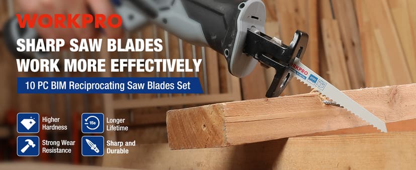 WORKPRO 32-Piece Reciprocating Saw Blade Set - Metal/Woodcutting Saw Blades, Pruner Saw Blades with Organizer Pouch