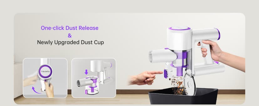 FABULETTA Cordless Vacuum Cleaner for Home, 500W Lightweight Vacuum Cleaner with MAX 50 Min Detachable Battery, Brushless Motor, 6 in 1 Stick Vacuum for Hardwood Floors and Carpet Pet Hair Car(Purple)