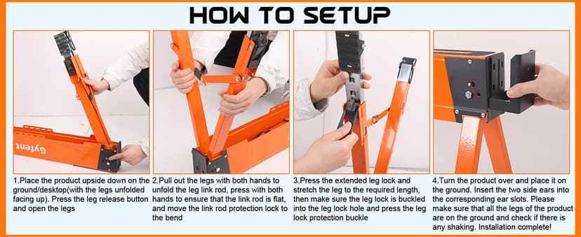 Saw Horses 2 Pack, 4400Lbs Load Capacity Saw Horse Folding Heavy Duty Sawhorses 21-34in Adjustable Height Professional Saw Horse with 2x4 Bracket for Woodworking Carpenters Contractors, Orange