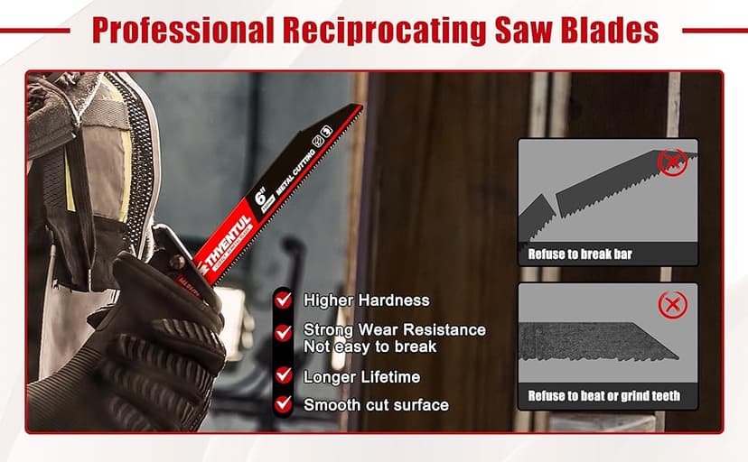 25 Pack,9 inch,14/18 TPI,Reciprocating Saw Blade Set,M42 Teeth with Cobalt Bi-Metal Blades, for Automatic Dismantling Sawzall Blades for 1/16-5/16 Medium Metals