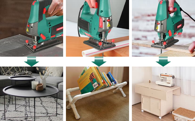 HYCHIKA Jig saw, 6.7A Jig Saw 800-3000SPM with 6 Variable Speeds, 4 Orbital Sets, Bevel Angle 45°, 6PCS Blades, Pure Copper Motor, Laser Guide, Wood Metal Plastic Cutting