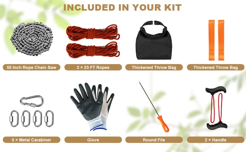 Rope Saw for Tree Limbs, 55 Inch Chain Saw with 70 Sharp Teeth & 46 Feet Ropes Kit, High Limb Pocket Chainsaw