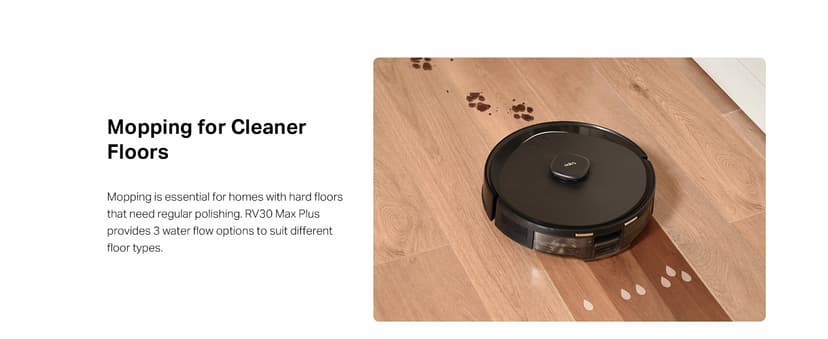 Tapo LiDAR Smart Navigation Robot Vacuum and Mop, 5300Pa Max, 97%+ Dust Pickup Rate, Customizable Cleaning, Self-Charging, Works w/Alexa & Google Home, RV30 Max