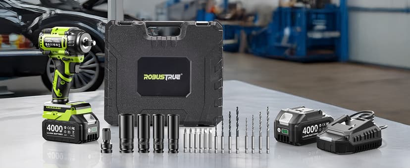 Cordless Impact Wrench, 406Ft-lbs (550N.m) Brushless 1/2 inch, 2800RPM High Torque Impact Gun, 2x 4.0Ah Battery, Charger, 4 Sockets, Electric Impact Wrench for Car Home