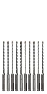 10-Pack 1/4 Inch x 6 Inch SDS Plus Rotary Hammer Drill Bits, Carbide Tipped for Brick, Stone and Concrete (1/4” x 4" x 6")
