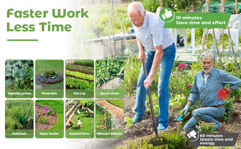 Garden Hoe,2 in 1 Heavy Duty Stirrup Hoe and Cultivator Gardening Tool Set with 62 inch Long Handle,Lightweight Hula Hoes Weeding Rake for Fast Weeds Grass Removal,Cultivating, Loosen Soil, Sharp Edge