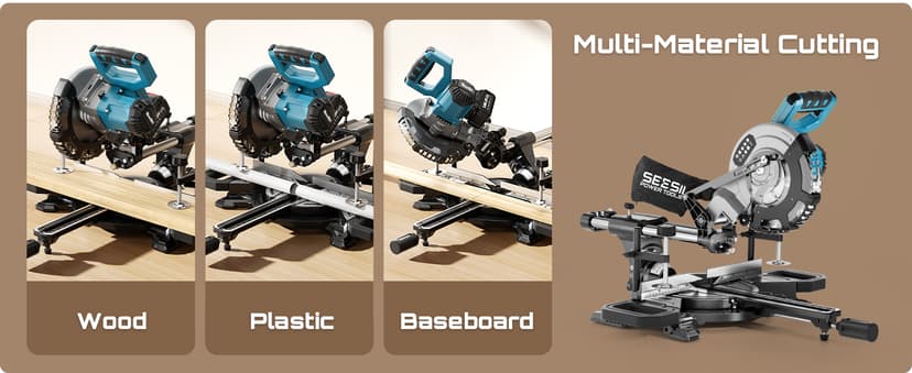 SEESII Sliding Compound Miter Saw: Cordless Power Miter Saw with Laser Guide 8-Inch, 2 * 5000 mAh Batteries, Single Bevel 45°, 24T TCT Blade, Max Cut 2.5×12-inch, Ideal for DIY & Woodworking