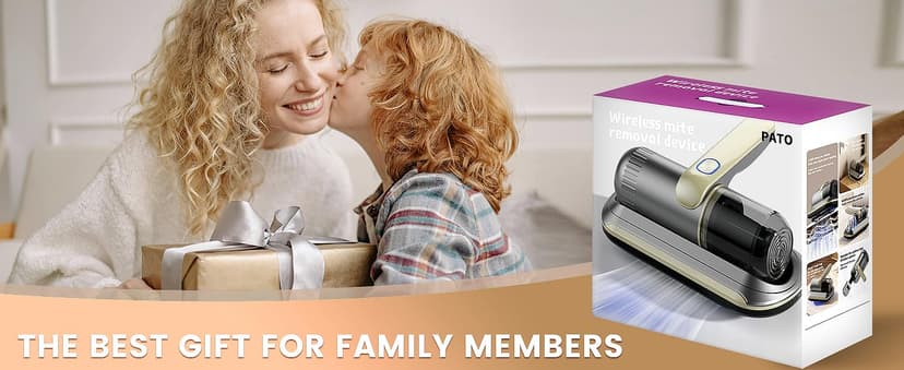 Mattress Vacuum Cleaner, Wireless Handheld Bed Vacuum Cleaner with UV-C Light, HEPA Filter and Ultrasonic Vibration, 12KPa, Suitable for Beds, Sofas, Car Seats, Carpets (Golden)