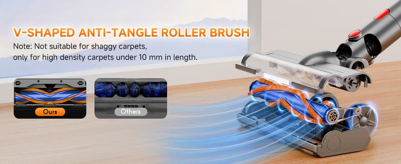Cordless Vacuum Cleaner for Home - Powerful, 45Kpa Stick Vacuums Lightweight with Detachable Battery Display, Max 45Mins Runtime, 8 in 1 Handheld Vacuum for Hardfloor & Carpets Pet Hair