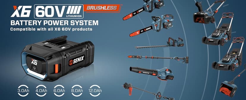 SENIX Chainsaw|60V 18" Battery Chainsaw|Brushless Electric Chainsaws|Cordless Chain Saw with 4Ah Battery & Charger|Garden Tool for Trees, Pruning, Branch Trimming, Best Gifts for Man, CSX6-M1