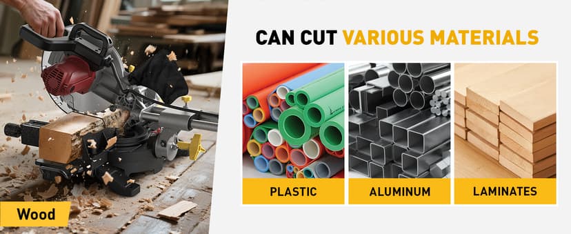 10-inch Sliding Compound Miter Saw, 5000RPM, 15 Amp, Single Bevel 0-45° with Extension Table, 36T Blade, Power Saw for Metal, Plastic, Wood, Laminates