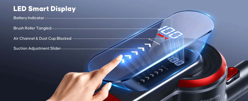 Cordless Vacuum Cleaner, 450W 40KPA Up to 55 Mins Cordless Stick Vacuum Cleaner with Charging Station, LED Touch Display, Anti-Tangle Handheld Vacuum Cleaners for Home/Pet Hair/Carpets/Floors