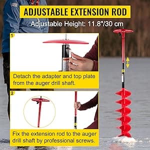 VEVOR 6" Diameter 39" Length Nylon Corless Ice Auger Drill Bit for Ice Fishing with Extra 11.8" Extension Rod, Drill Adapter, Top Plate and Blade Guard