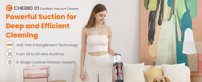 Cordless Vacuum Cleaner, 550W/45Kpa Vacuum Cleaners for Home, Max 60Mins Runtime, Anti-Tangled & 1.6L Dust Cup Stick Vacuum, Lightweight Vacuum for Carpet, Hard Floor(Upgraded)