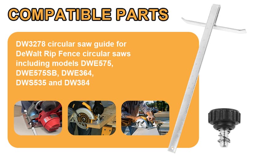 DW3278 Circular Saw Rip Fence for DEWALT DCS575, DCS570, DCS577, DWE575 and DWS535 Circular Saw, Cutting Fence for 7-1/4-Inch to 8-1/4-Inch Circular Saws, with Round Head Stop Screw and Spring(2-Pack)