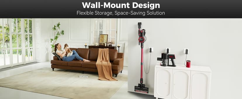 uwant Cordless Vacuum Cleaner 35Kpa Powerful Suction Wide Green Headlight Vacuum Cleaner for Home Pet Hair Anti-Tangle HEPA Lightweight Handheld Vacuum for Carpet Hard Floors (Black)