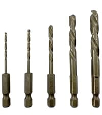 NordWolf 5-Piece M35 Cobalt Stubby Drill Bit Set for Stainless Steel & Hard Metals, with 1/4" Hex Shank for Quick Chucks & Impact Drivers, SAE Sizes 3/32"-1/8"-3/16"-1/4"-5/16" in Storage Case