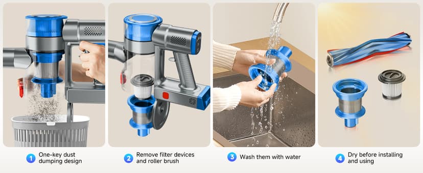 Cordless Vacuum Cleaner for Home, Powerful Stick Vacuum Cleaner with Rechargeable Battery, 6 in 1 Lightweight Handheld Vacuum, 45 Mins Runtime Cordless Vacuum for Hardfloor & Carpets Pet Hair,Blue