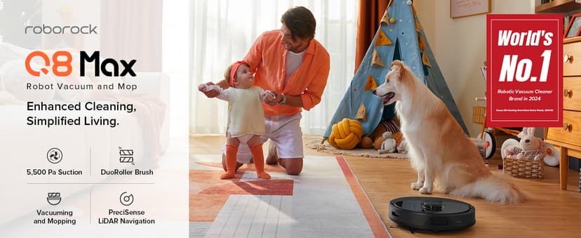 roborock Q8 Max Robot Vacuum and Mop Cleaner, DuoRoller Brush, 5500Pa Strong Suction, Lidar Navigation, Obstacle Avoidance, Multi-Level Mapping, Perfect for Pet Hair