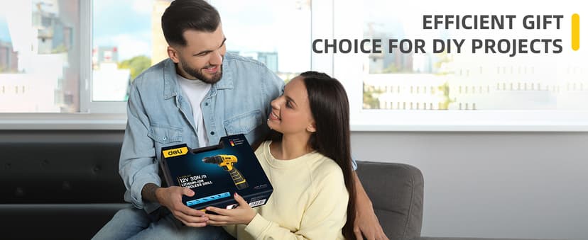 DELI 12V Cordless Drill Set, 2.0Ah Battery with Charger, 3/8'' Keyless Chuck, 18+1 Torque Settings, Electric Mini Drill for Home Improvement