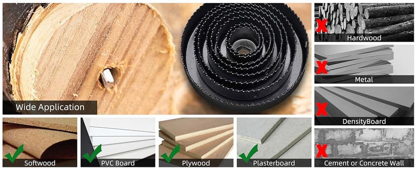 KATA Hole Saw Set 20PCS Hole Saw Kit with 3/4"-6"(19-152mm) 13PCS Saw Blades, 2 Mandrels, 3 Drill Bits, 1 Installation Plate, 1 Hex Key, Ideal for Soft Wood, Plywood, Drywall, PVC