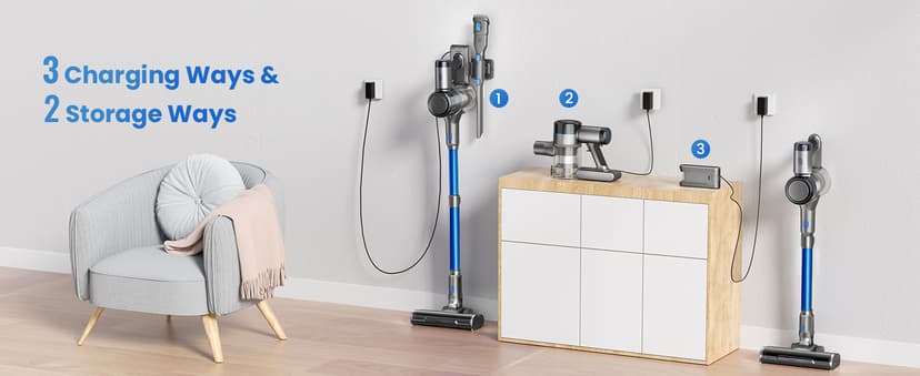 Dzaki Vacuum Cleaners for Home, 400W 45KPa 55 Mins Runtime Cordless Vacuum Cleaner, Smart Induction Auto-Adjustment Stick Vacuum, Rechargeable Battery Vacuum Cordless for Carpet Floor Pet Hair (Gray)