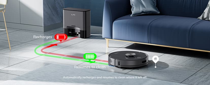 ILIFE T20s Self-Emptying Robot Vacuum and Mop Combo, 5000Pa Suction, 70-Day Capacity, LiDAR Navigation, 260mins Runtime, App/Alexa Control, Robotic Vacuum Cleaner for Hard Floors, Carpets and Pet Hair