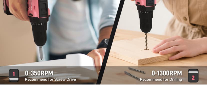 COMOWARE Cordless Drill Set, 20V Pink Power Drill Set for Women, 1 Battery & Charger, 3/8" Keyless Chuck, 2 Variable Speed, 266 In-lb Torque, 25+1 Position, with Pink Storage Bag