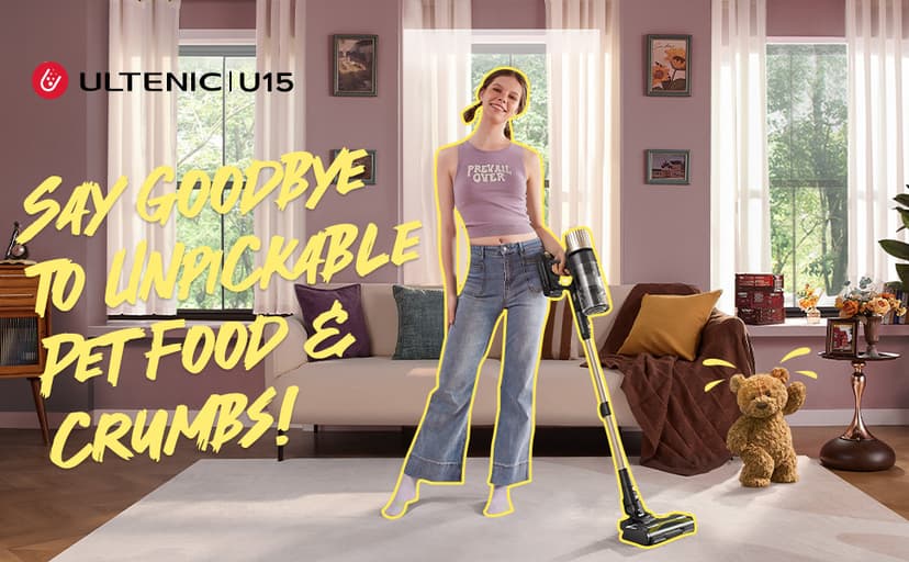 Ultenic Cordless Vacuum Cleaner, 50KPA 65min Runtime, Powerful Stick Vacuum with Green Light, Self-Standing, Anti-Tangled Brush for Hard Floor/Carpet/Pet Hair, U15 (Gray)