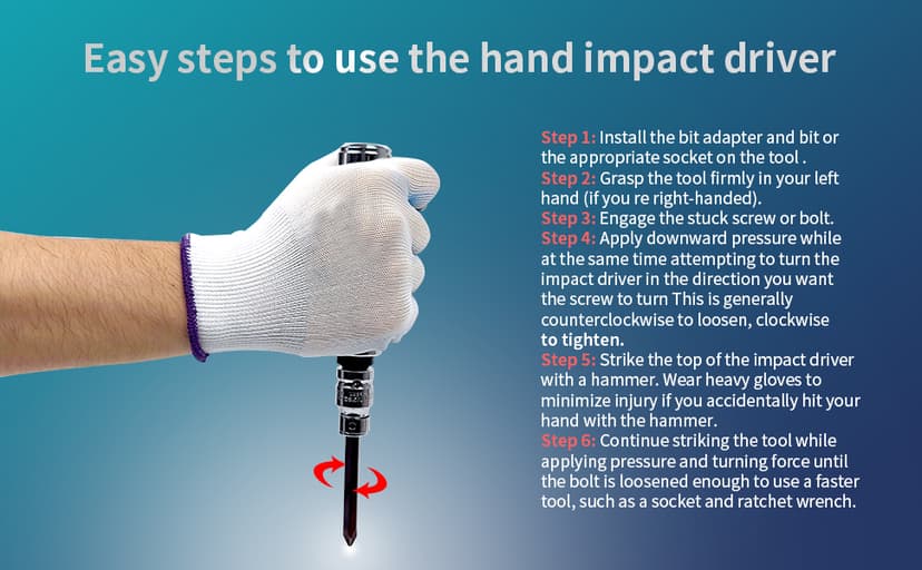 Hand Manual Reversible 1/2-inch 3/8-inch Impact Driver Set Extractor-13PCS Impact Screwdriver S2 Steel Disengage Rusted Fasteners or Frozen Bolts