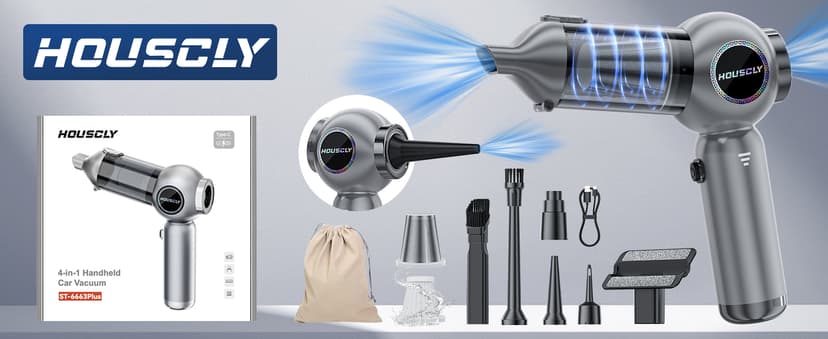 Handheld Car Vacuum Portable Cordless 25000Pa High Power Small Mini Hand Vacuum Cleaner Rechargeable 4-in-1 Compressed Air Duster Blower Pump Wireless Handheld Vac for Car Office Desktop Home Cleaning