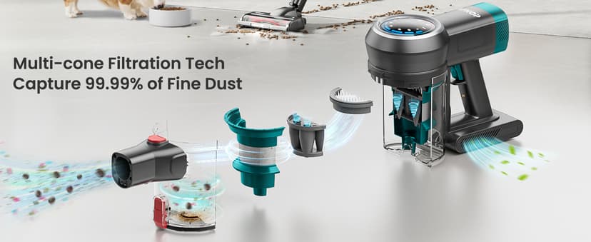 Cordless Vacuum Cleaner, 550W/45Kpa/65Mins Vacuum Cleaners for Home, Self-Standing Stick Vacuum with LED Display, Rechargeable Cordless Vacuum, Lightweight for Carpet, Pet Hair, Hardwood Floor