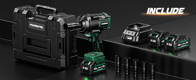 1500N.m(1106ft-lbs) Brushless Impact Wrench, High Torque 1/2" Impact Driver with 2* 21V 4.0AH Battery, Fast Charger, 5 Sockets & Storage Case, Cordless Impact Driver for Home Car Truck Tires