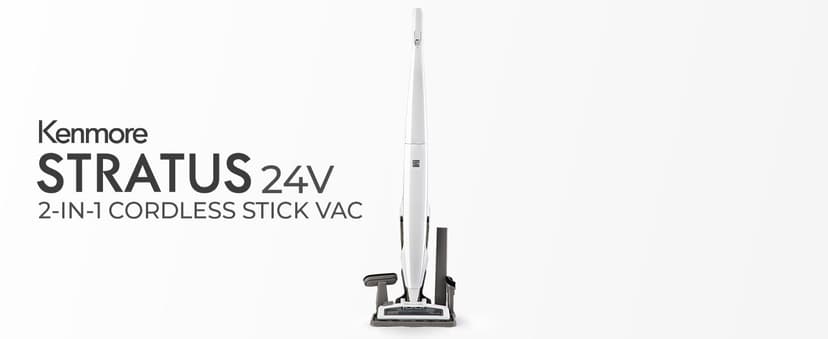 Kenmore DS1030 Cordless Stick Vacuum Lightweight Cleaner 2-Speed Power Suction LED Headlight 2-in-1 Handheld for Hardwood Floor, Carpet & Pet Hair, White