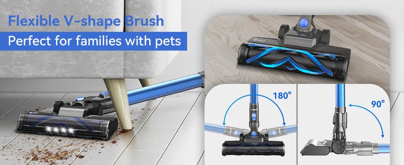 Cordless Vacuum Cleaner, 8-in-1 Lightweight Stick Vacuum with Powerful Suction, Self-Standing, 40 Mins Max Runtime, Rechargeable Vacuum Cleaners for Home, Hardwood Floor, Carpet, Pet Hair N3S