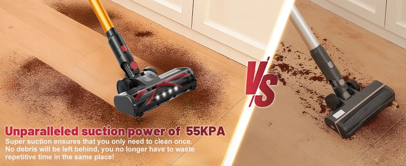 Cordless Vacuum Cleaner, 550W 55KPA 60 Mins Runtime Self-Standing Vacuum Cleaners, Stick Vacuum with Charging Dock Station Removable Battery, Handheld Vacuum for Pet Hair/Carpet/Floor