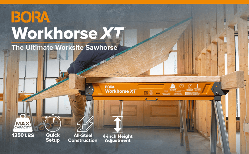 BORA Workhorse XT Saw Horses 2 Pack Folding Heavy Duty Adjustable Height Sawhorse Pair with Adjustable Legs, Heavy Duty Saw horse for Contractors Portable Workbench w/Built in Bottle opener PM-3360T