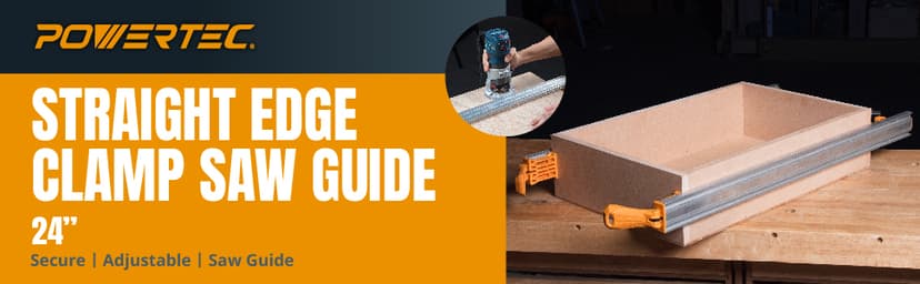 POWERTEC 24 Inch Circular Saw Guide/Straight Edge Guide for Router Tool, Jigsaw, Circular Saw and Drill Press, Saw Guide for Cutting Plywood and Routing Dado Slots for Woodworking, 1 pack (71705)