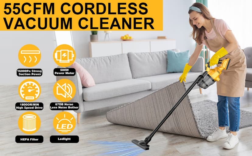 Cordless Vacuum Cleaner for Dewalt 20V Battery,100 AW Handheld Vacuum Cleaner with Washable HEPA Filter,55CFM Portable Shop Vacuum for Car/Pet Hair/Carpets/Hard Floors(No Battery)