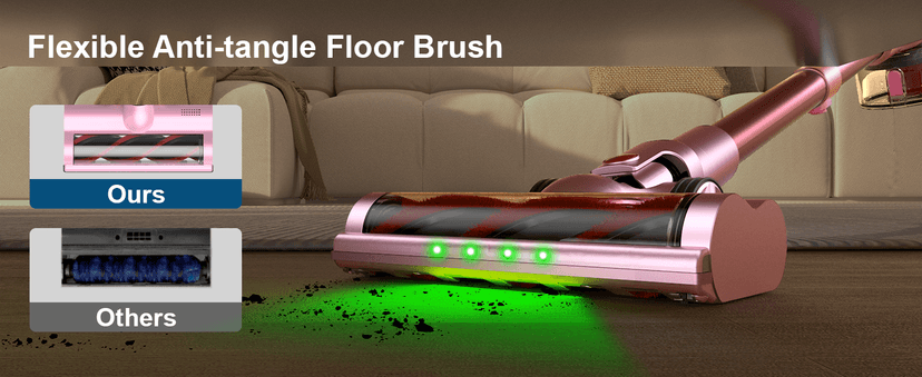 Pink Cordless Vacuum Cleaner, 45Kpa/550W/60 Mins Runtime Stick Vacuum with Self-Standing and Touch Screen, Anti-Tangle Wireless Vacumm, Vacuum Cleaners for Home/Pet Hair/Carpets/Floors