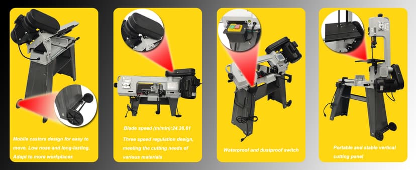 110V Horizontal Vertical Bandsaw 1/2HP 420W Bench Top Metal Cutting Bandsaw Machine with 100x150mm Cutting Capacity Tilting Vise 0-45° Casters Work Light for Metal & Non-Metallic Materials