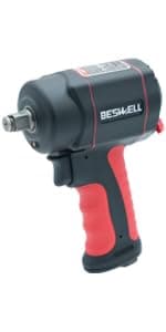 Beswell® 1/2-Inch Air Impact Wrench-1180 Foot-Pounds Max Loosen Torque Output-Well Balanced Lightweight 4.6Lbs-Includes 5-Pieces CR-V Steel SAE Impact Sockets Set & Carrying Case