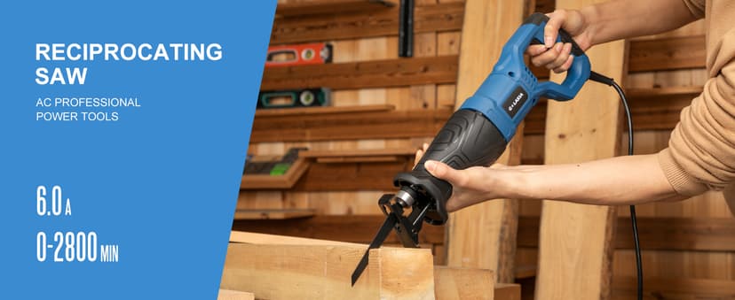 Reciprocating Saw, 6Amp 2800RPM Variable Speed Reciprocating Saw with 4/5"(20mm) Stroke Length, 3Pcs Blades for Wood, Soft Metal, PVC Pipe Cutting