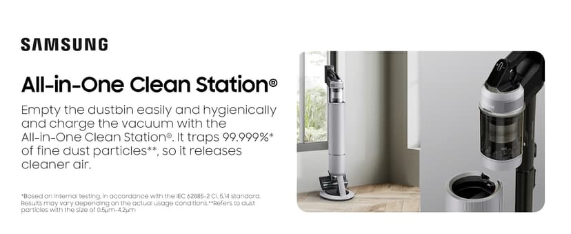Samsung Bespoke AI Jet Lite Cordless Stick Vacuum with All-in-One Clean Station, 280AW Suction, Long Battery Life, Anti-Tangel Pet Tool, 2025, Pebble Gray, VS80F28DMP/AA