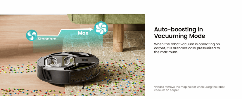 Lefant M320 Robot Vacuum Cleaner, Carpet Detection, 6,000 Pa Suction, Low Noise, 800ml Visible Dustbin, 210 Mins Runtime, Self-Charging, Works with Alexa, Ideal for Hard Floor, Pet Hair, Black
