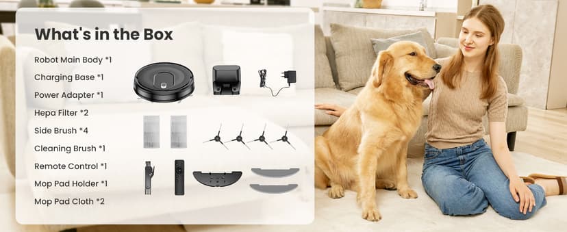 W7 Robot Vacuum and Mop Combo, 2 in 1 Mopping Robotic Vacuum Cleaner with Watertank and Dustbin, Self-Charging, Slim, Max 120mins Runtime for Hard Floor, Carpet Cleaning