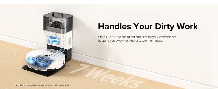 roborock S8+ Robot Vacuum, Sonic Mop with Self-Empty Dock, Stores up to 60-Days of Dust, Auto Lifting Mop, Ultrasonic Carpet Detection, 6000Pa Suction, White