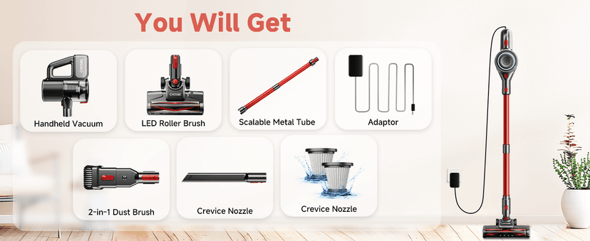 Cordless Vacuum Cleaner, 500W/40Kpa Stick Vacuum with 45Mins Runtime, Self-Standing Vacuum Cleaners for Home, Anti-Tangle, 1.5L Dust Cup, Rechargeable Vacuum for Hardwood Floor Carpet Pet Hair